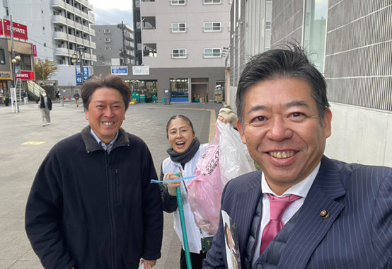 市議会報告書配布@久米川駅北口