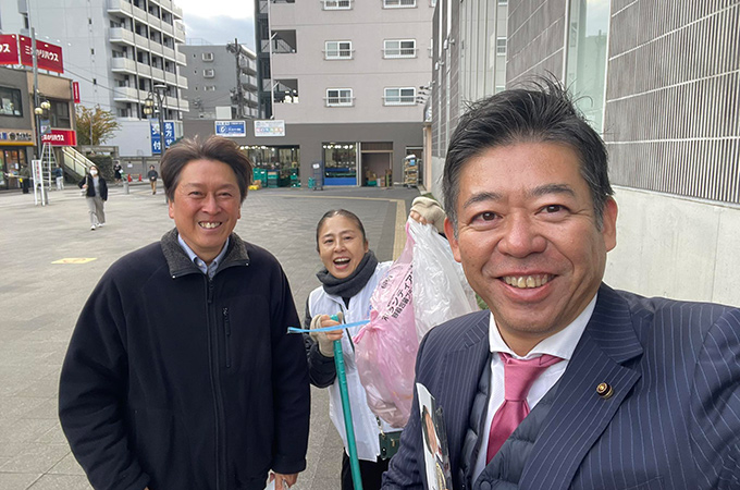 市議会報告書配布@久米川駅北口